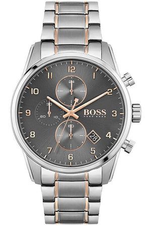 Hugo Boss Skymaster Chronograph Grey Dial Two Tone Steel Strap Watch for Men - 1513789