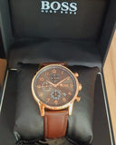 Hugo Boss Navigator Grey Dial Brown Leather Strap Watch for Men - 1513496