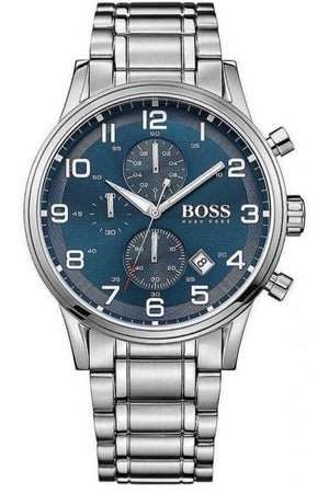 Hugo Boss Aeroliner Chronograph Blue Dial Silver Steel Strap Watch for Men - 1513183