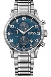Hugo Boss Aeroliner Chronograph Blue Dial Silver Steel Strap Watch for Men - 1513183