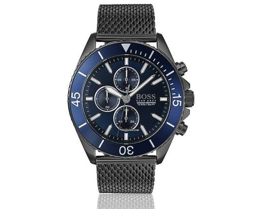 Shop Hugo Boss Ocean Edition Blue Dial Black Mesh Bracelet Watch for Men - 1513702 in USA
