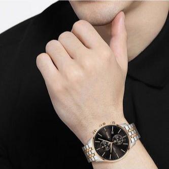 Shop Hugo Boss Associate Chronograph Black Dial Two Tone Steel Strap Watch for Men - 1513840 in USA