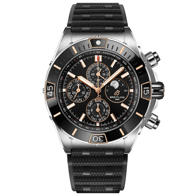 Breitling Super Chronomat 44 Four Year Calendar Black Dial Black Rubber Strap Watch for Men - I19320251B1S1