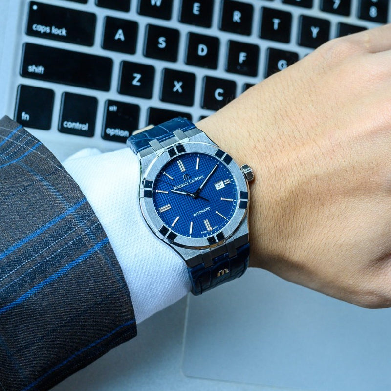 Maurice Lacroix Aikon Automatic Blue Dial Blue Leather Strap Watch For Men - AI6008-ss001-430-1 Buy Now By Maurice Lacroix