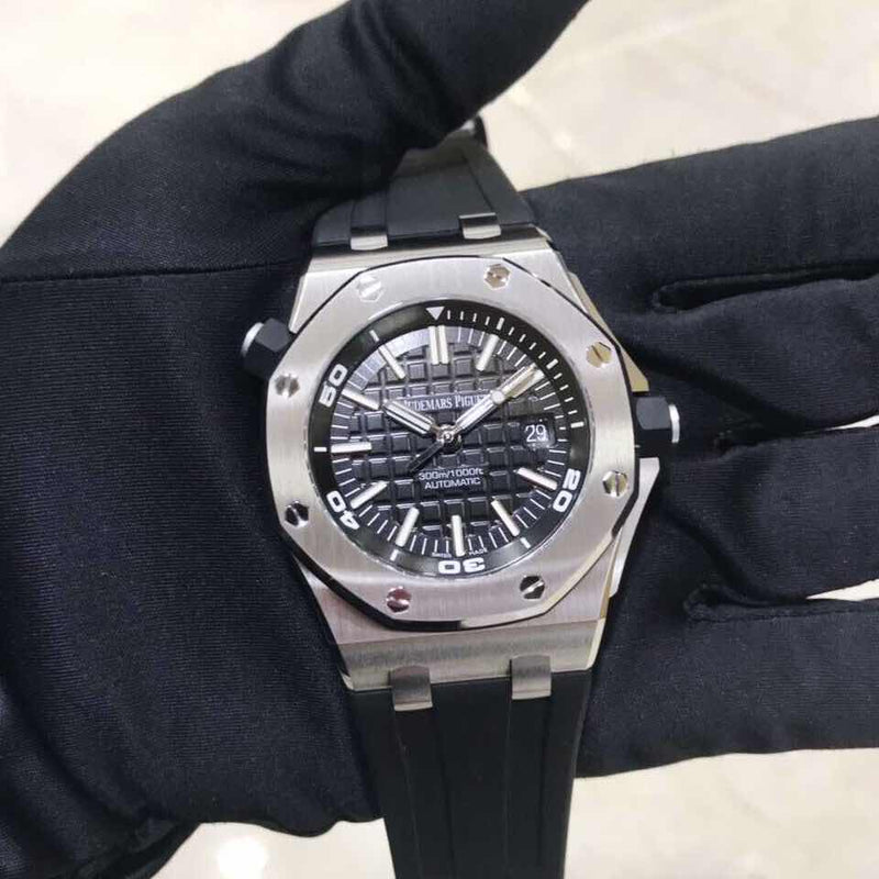 Audemars Piguet Royal Oak Offshore Diver Black Dial Black Rubber Strap Watch for Men - 15710ST.OO.A002CA.01
