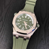Audemars Piguet Royal Oak Offshore Diver Green Dial Green Rubber Strap Watch for Men - 15710ST.OO.A052CA.01