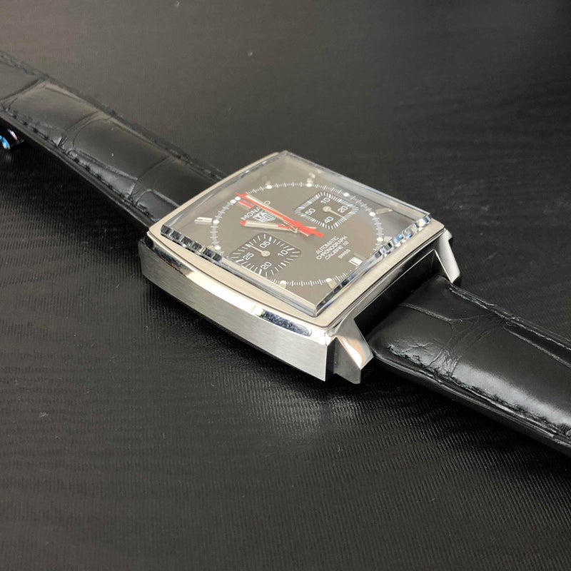 Tag Heuer Monaco Calibre 12 Final Edition Chronograph Grey Dial Black Leather Strap Watch for Men - CAW211J.FC6476 Buy Now By Tag Heuer