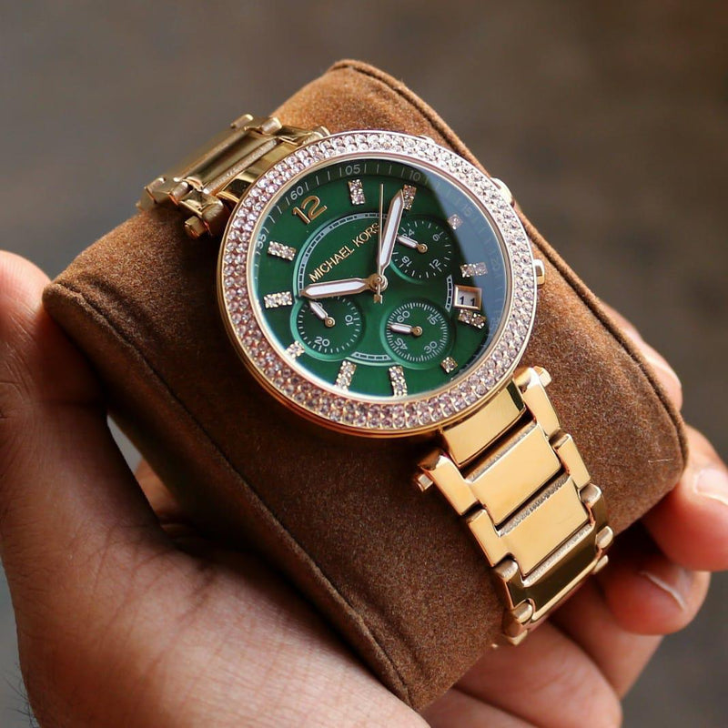 Michael Kors Parker Chronograph Green Dial Gold Steel Strap Watch for Women - MK6263 Buy Now By Michael Kors