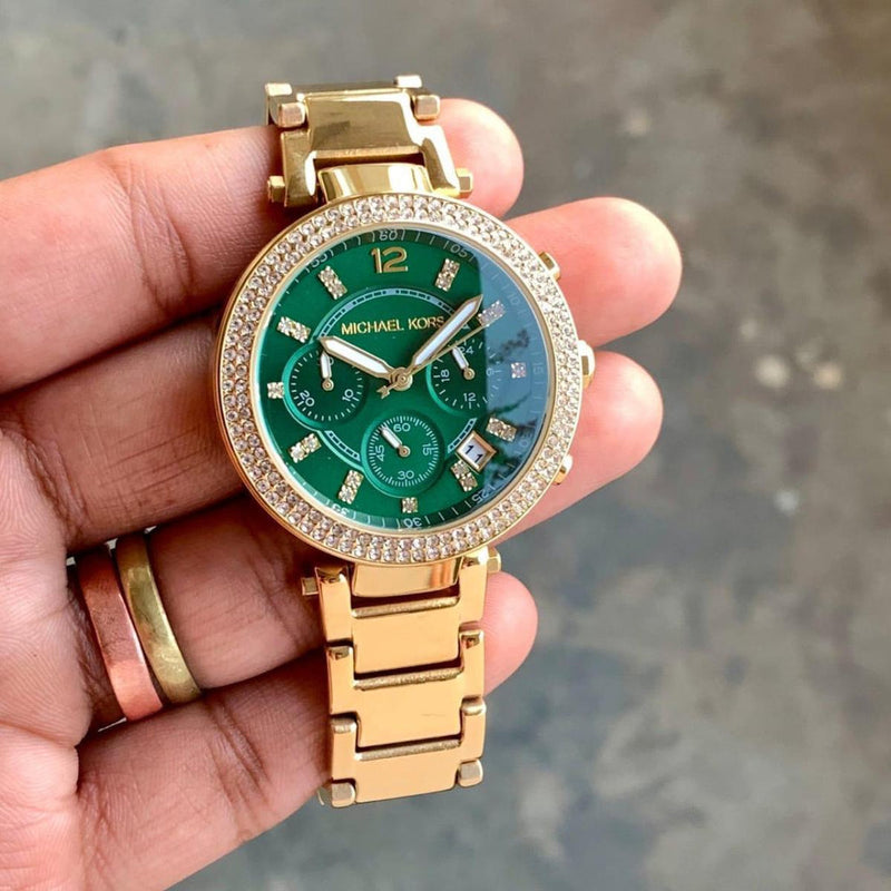 Michael Kors Parker Chronograph Green Dial Gold Steel Strap Watch for Women - MK6263 Buy Now By Michael Kors