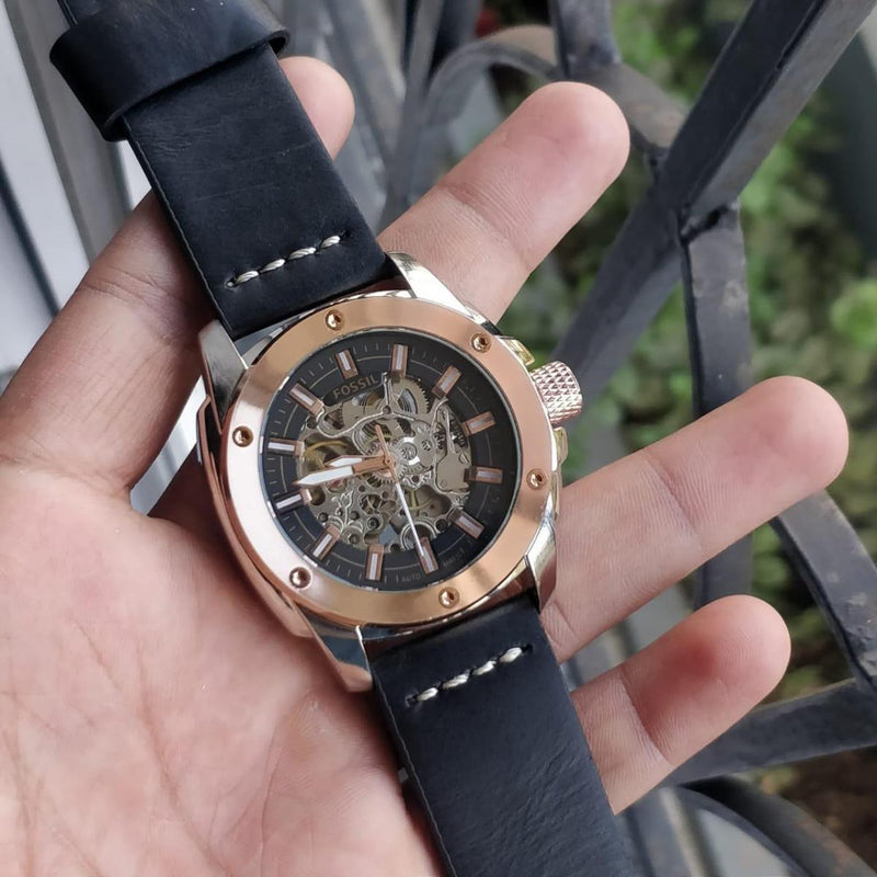 Fossil Modern Machine Automatic Skeleton Dial Black Leather Strap Watch for Men - ME3082 Buy Now By Fossil