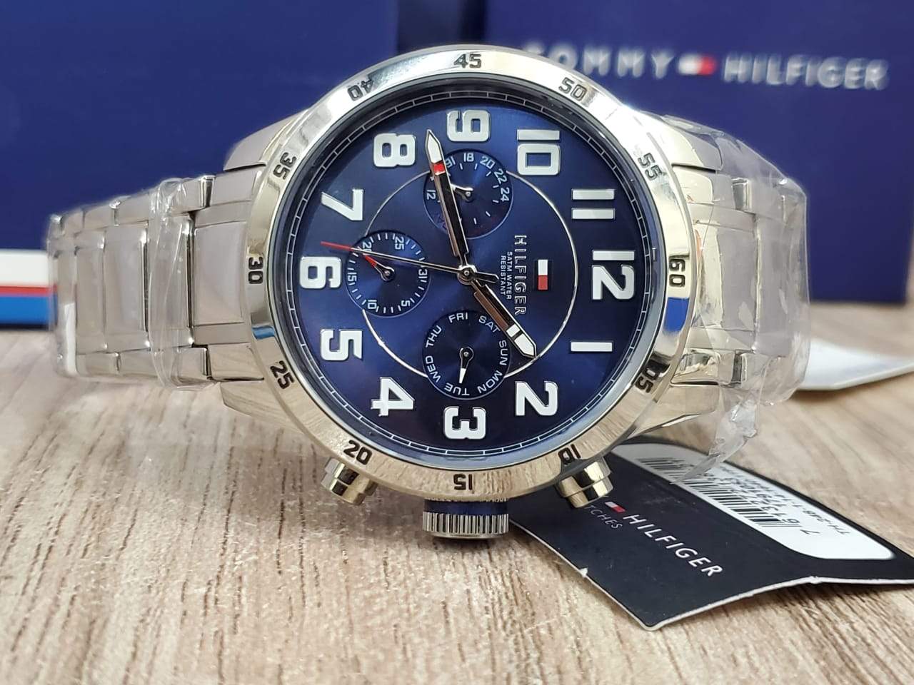 Tommy Hilfiger Trent Chronograph Blue Dial Silver Steel Strap Watch for Men - 1791053