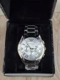 Emporio Armani Valente Chronograph Silver Dial Silver Steel Strap Watch For Men - AR11081