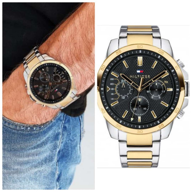 Tommy Hilfiger Decker Chronograph Black Dial Two Tone Steel Strap Watch for Men - 1791559 Buy Now By Tommy Hilfiger