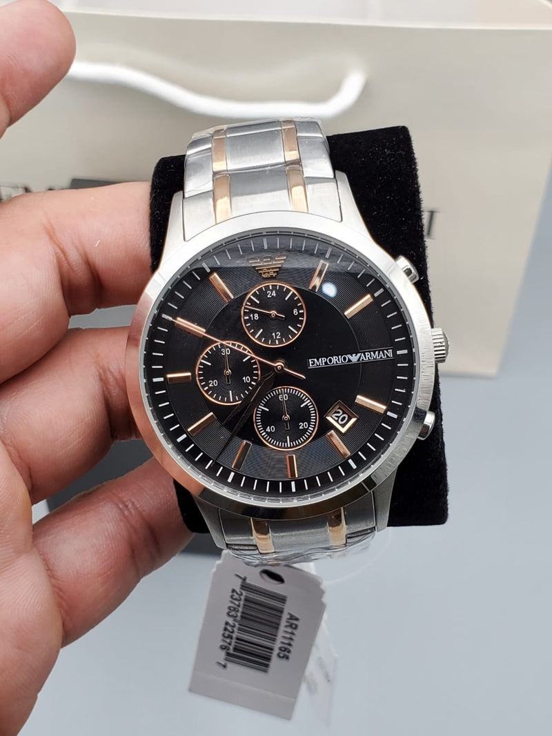 Emporio Armani Renato Chronograph Black Dial Two Tone Steel Strap Watch For Men - AR11165 Buy Now By Emporio Armani