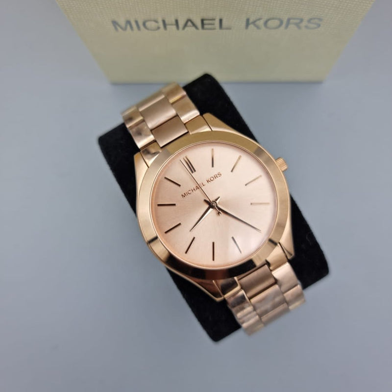 Shop Michael Kors Slim Runway Rose Gold Dial Rose Gold Steel Strap Watch for Women - MK3197 in USA