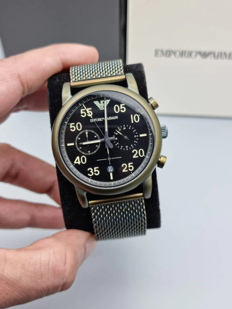 Emporio Armani Luigi Quartz Chronograph Black Dial Green Mesh Bracelet Watch For Men - AR11115 Buy Now By Emporio Armani