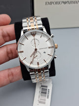 Emporio Armani Chronograph White Dial Two Tone Steel Strap Watch For Men - AR0399 Buy Now By Emporio Armani