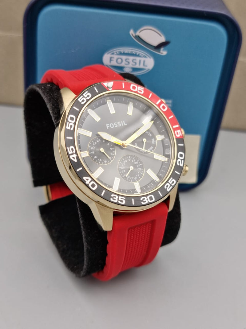 Fossil Bannon Multifunction Black Dial Red Silicone Strap Watch for Men - BQ2499 Buy Now By Fossil