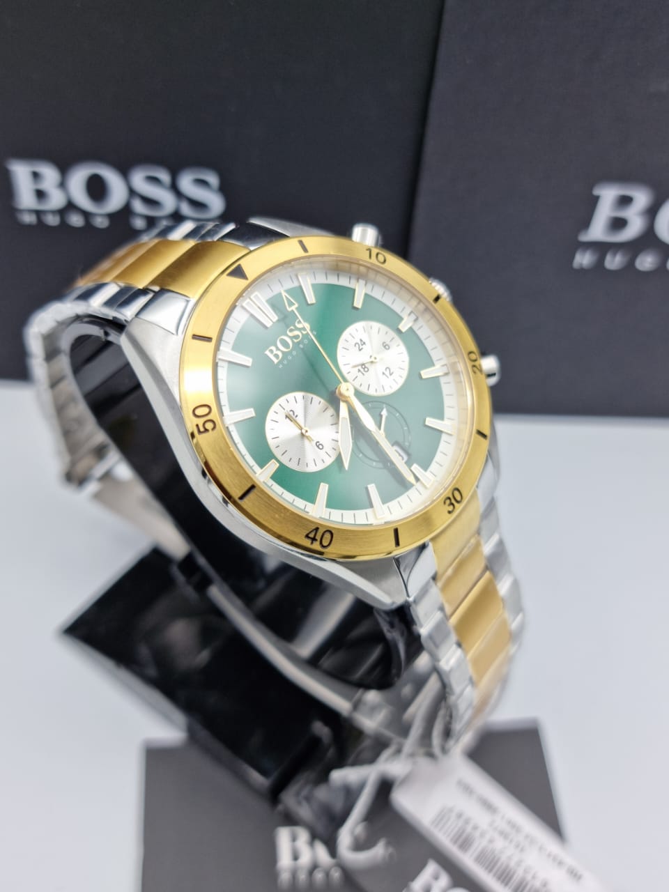 Hugo Boss Santiago Green Dial Two Tone Steel Strap Watch for Men - 1513872
