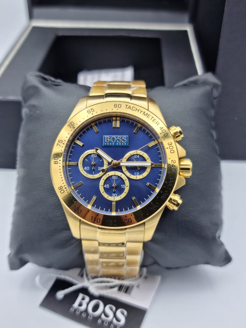 Hugo Boss Ikon Blue Dial Gold Steel Strap Watch for Men - 1513340 Buy Now By Hugo Boss