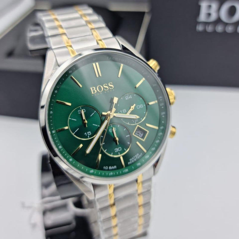 Hugo Boss Champion Chronograph Green Dial Two Tone Steel Strap Watch for Men - 1513878 Buy Now By Hugo Boss