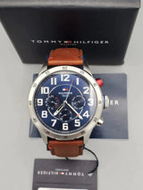 Tommy Hilfiger Trent Quartz Blue Dial Brown Leather Strap Watch for Men - 1791066