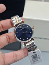 Emporio Armani Gianni T Bar Crystal Blue Dial Two Tone Steel Strap Watch For Women - AR11092 Buy Now By Emporio Armani
