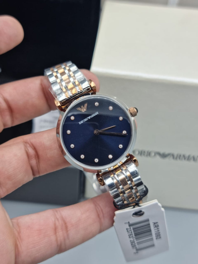 Emporio Armani Gianni T Bar Crystal Blue Dial Two Tone Steel Strap Watch For Women - AR11092 Buy Now By Emporio Armani