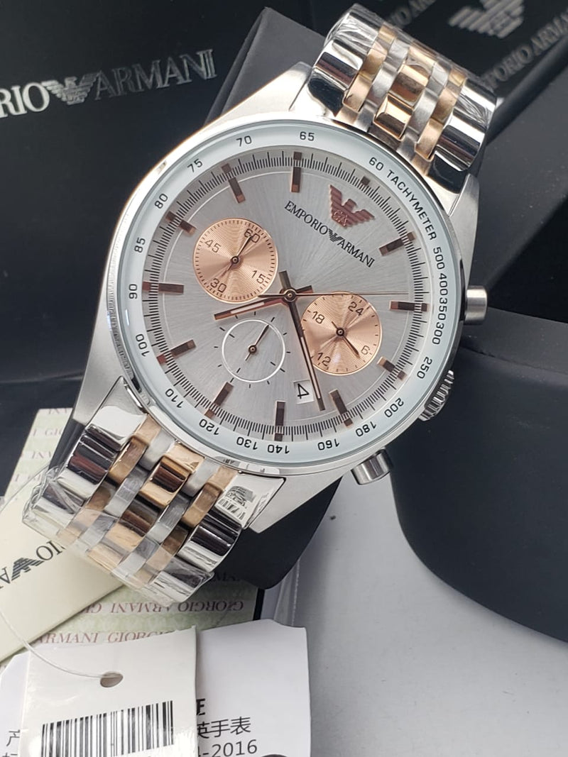 Emporio Armani Sportivo Chronograph Silver Dial Two Tone Steel Strap Watch For Men - AR5999 Buy Now By Emporio Armani