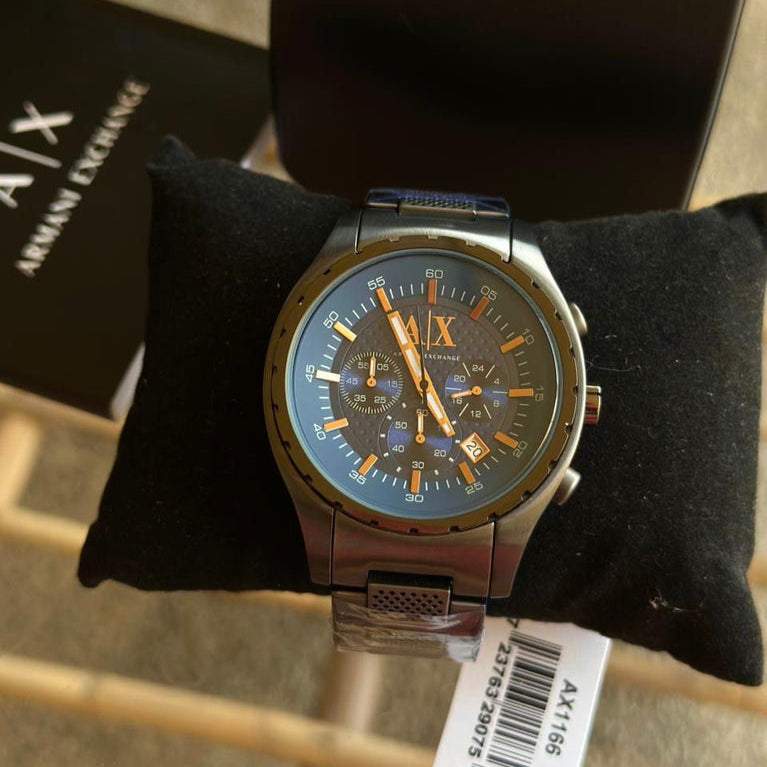 Armani Exchange Chronograph Blue Dial Grey Steel Strap Watch For Men - AX1166 Buy Now By Armani Exchange