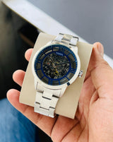 Fossil Townsman Automatic Skeleton Blue Dial Silver Steel Strap Watch for Men - ME3073 Buy Now By Fossil