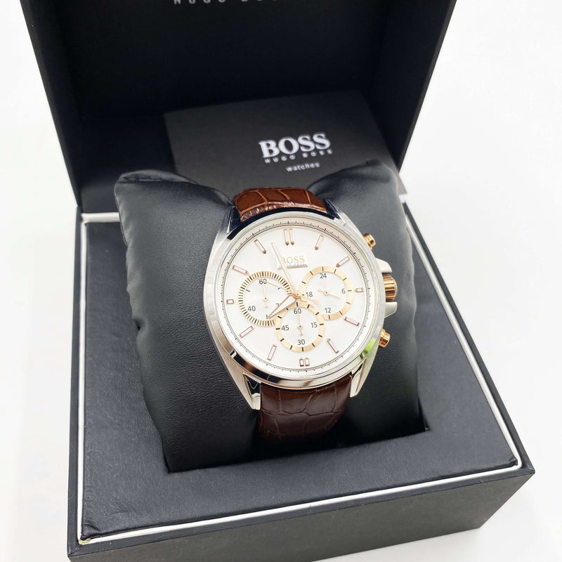 Hugo Boss Driver Chronograph Silver Dial Brown Leather Strap Watch For Men - 1512881 Buy Now By Hugo Boss