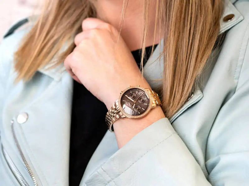 Fossil Neutra Chronograph Mother of Pearl Brown Dial Rose Gold Steel Strap Watch for Women - ES5218 Buy Now By Fossil