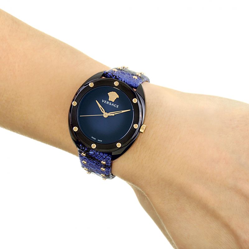 Versace Shadov Quartz Black Dial Blue Leather Strap Watch for Men - VEBM00418 Buy Now By Versace
