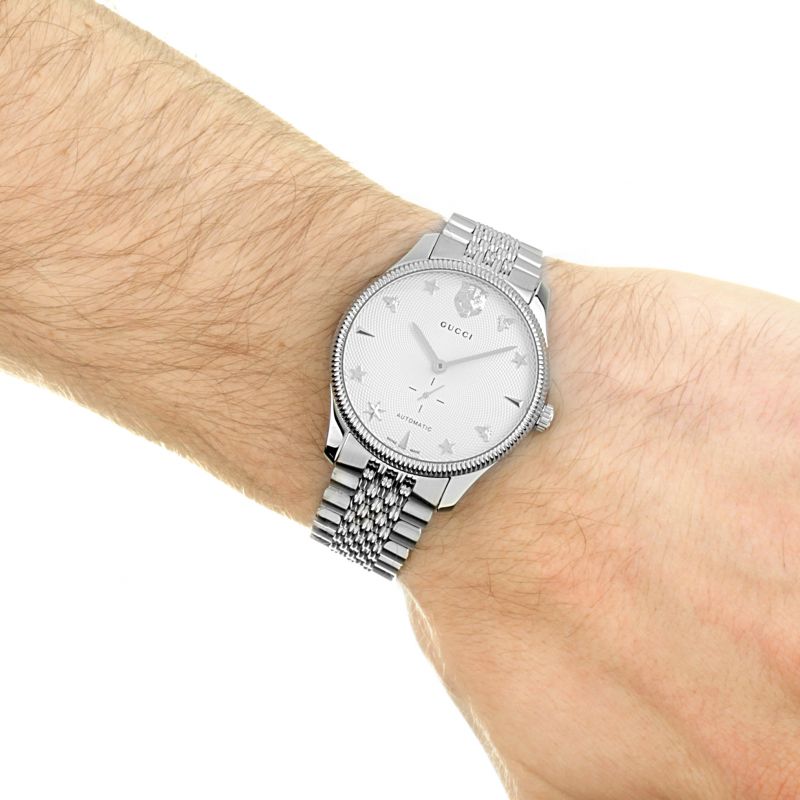 Shop Gucci G Timeless Automatic Silver Dial Silver Steel Strap Watch for Men - YA126354 in USA
