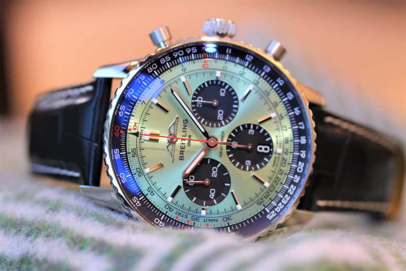 Shop Breitling Navitimer B01 Chronograph 43 Green Dial Black Leather Strap Watch for Men - AB0138241L1P1 in USA