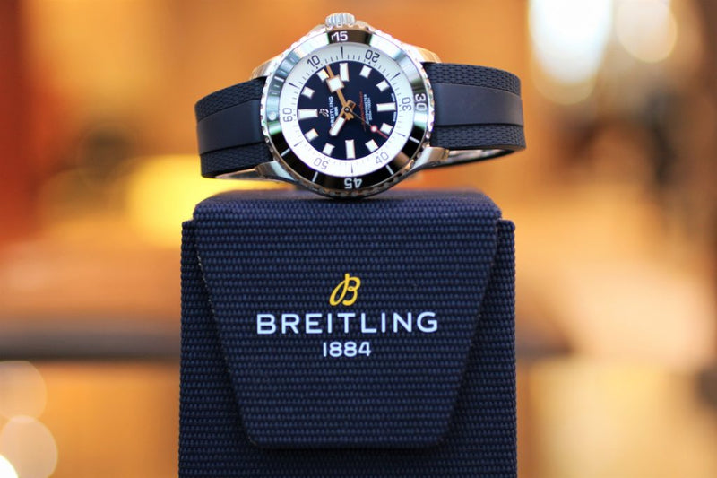 Breitling Superocean Automatic 44 Blue Dial Blue Rubber Strap Watch for Men - A17376211C1S1