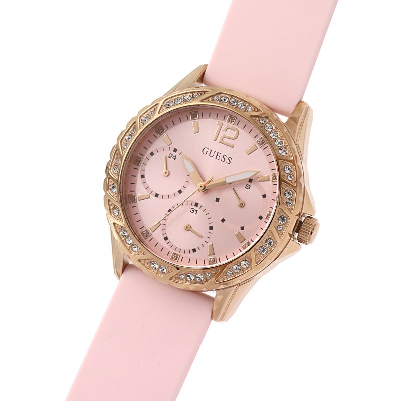 Shop Guess Sparkling Diamonds Pink Dial Pink Rubber Strap Watch for Women - W0032L9 in USA