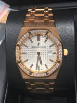 Audemars Piguet Royal Oak Quartz White Dial Rose Gold Steel Strap Watch for Women - 67651OR.ZZ.1261OR.01