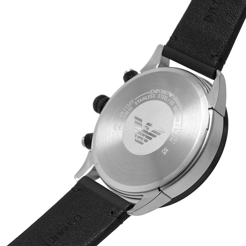 Emporio Armani Mario Chronograph Blue Dial Black Leather Strap Watch For Men - AR11522 Buy Now By Emporio Armani