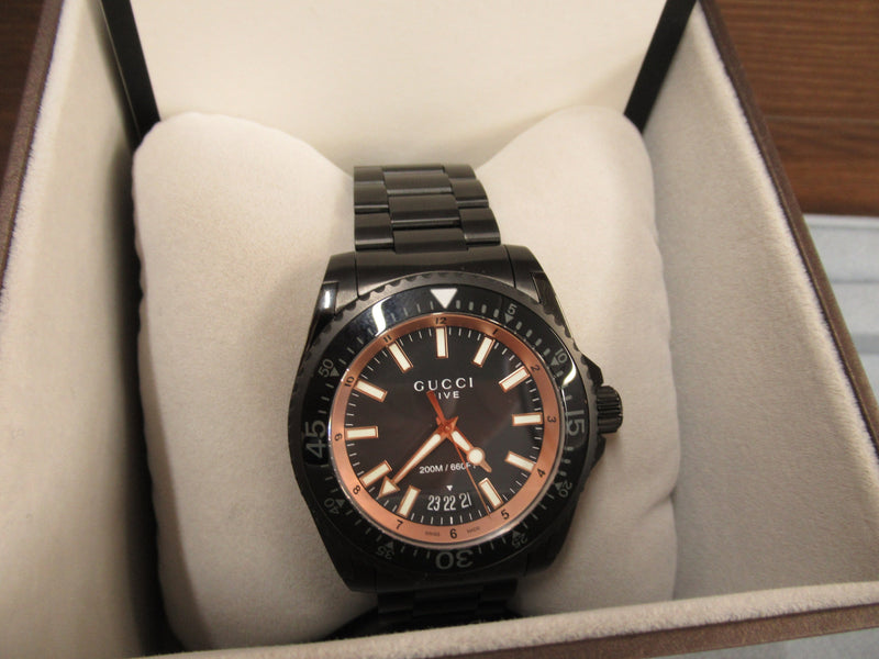 Shop Gucci Dive Quartz Black Dial Black Steel Strap Watch For Men - YA136213 in USA