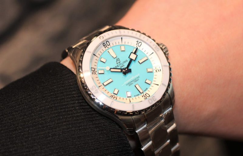 Breitling Superocean Automatic 36 Turquoise Dial Silver Steel Strap Watch for Men - A17377211C1A1 Buy Now By Breitling