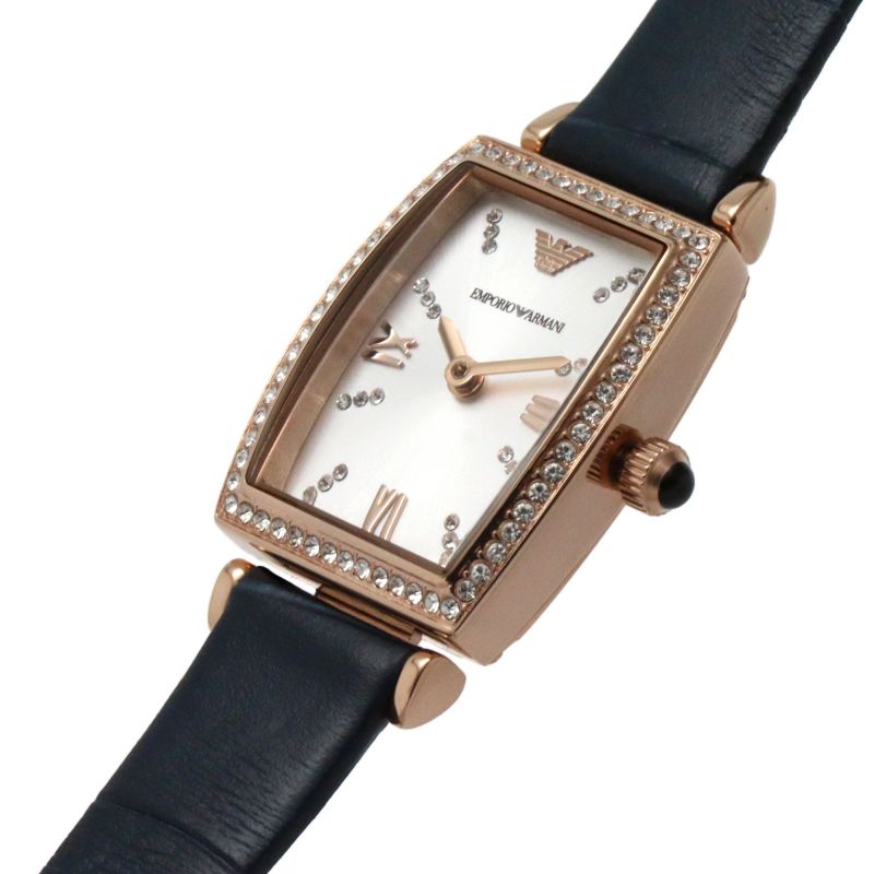 Emporio Armani Gianni T Bar Crystals Silver Dial Blue Leather Strap Watch For Women - AR11469 Buy Now By Emporio Armani