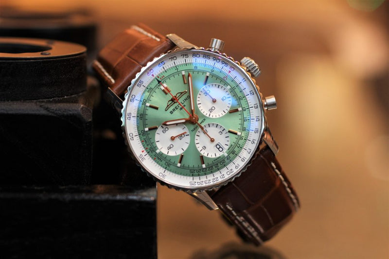 Shop Breitling Navitimer B01 Chronograph 41 Green Dial Brown Leather Strap Watch for Men - AB0139211L1P1 in USA