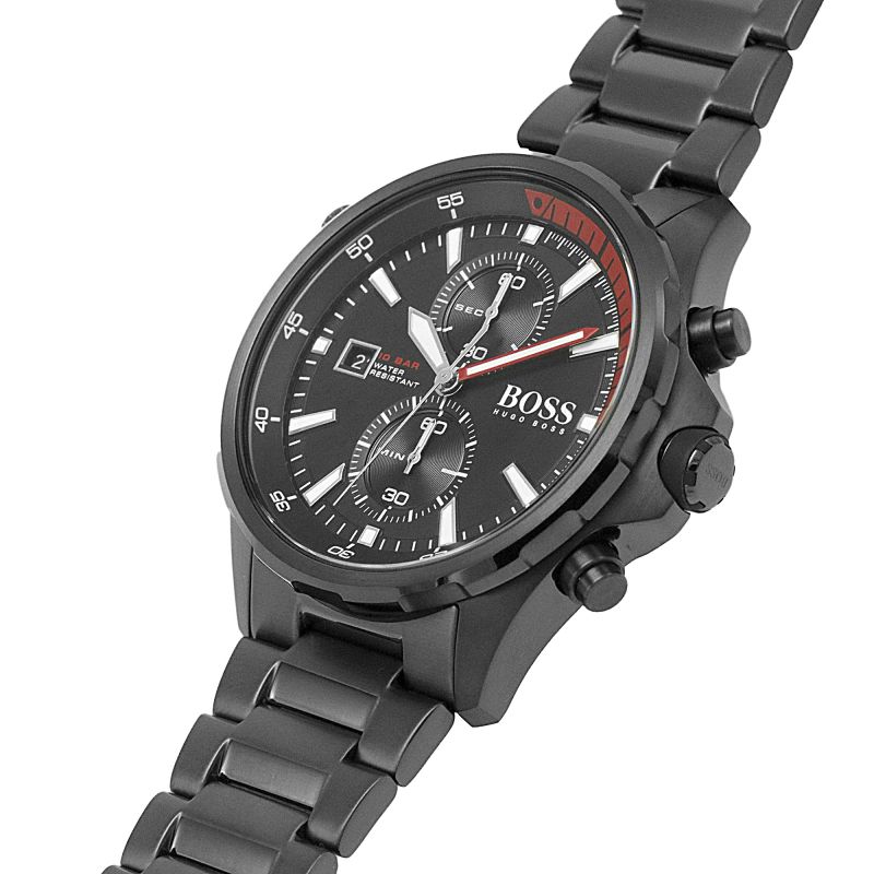 Shop Hugo Boss Globetrotter Black Dial Black Steel Strap Watch for Men - 1513825 in USA