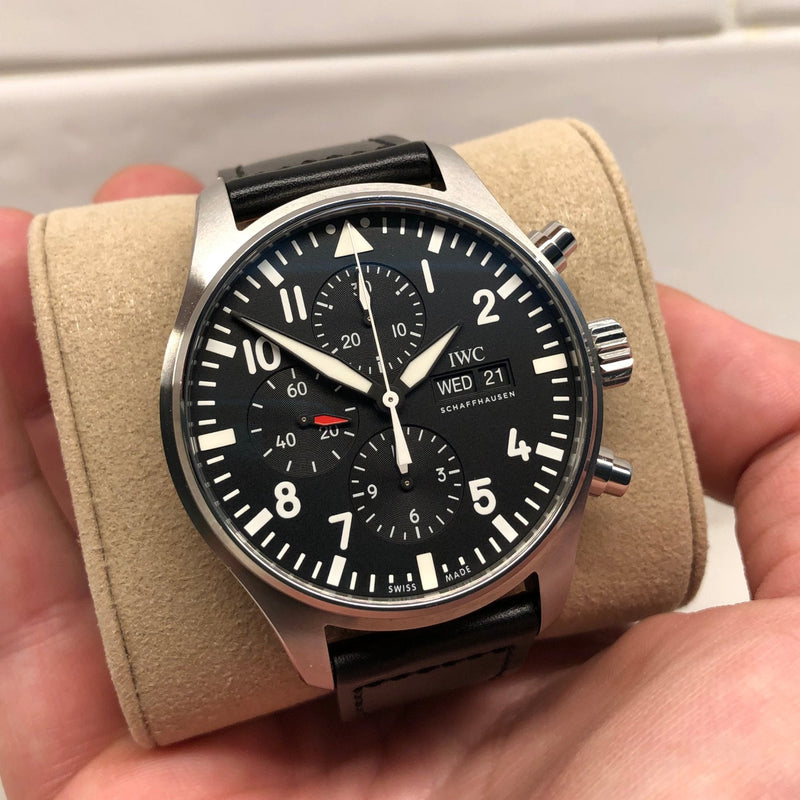 IWC Pilot's Watch Chronograph Black Dial Black Leather Strap Watch for Men - IW377709 Buy Now By IWC