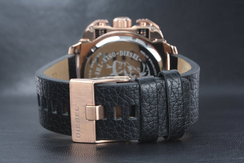 Diesel BAMF Chronograph Black Dial Black Leather Strap Watch For Men - DZ7346 Buy Now By Diesel