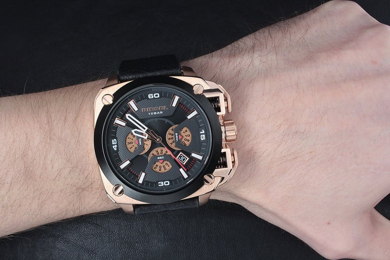 Diesel BAMF Chronograph Black Dial Black Leather Strap Watch For Men - DZ7346 Buy Now By Diesel