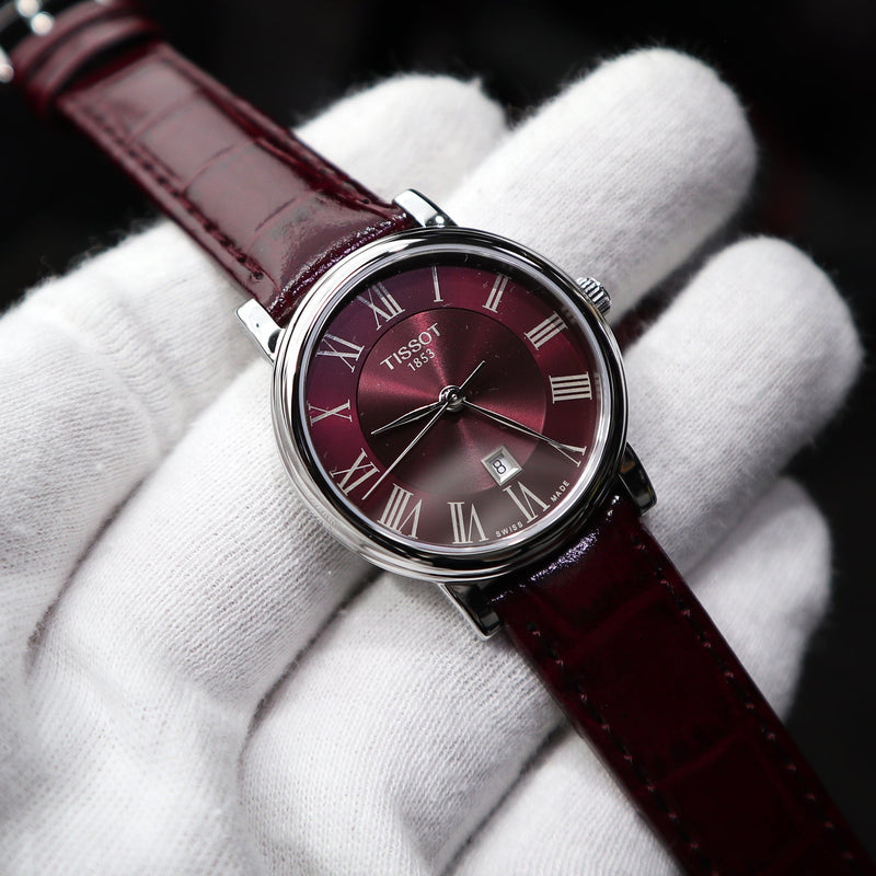 Tissot Carson Premium Lady Maroon Dial Maroon Leather Strap Watch For Women - T122.210.16.373.00 Buy Now By Tissot
