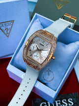 Guess Raven Diamonds Rose Gold Dial White Silicone Strap Watch for Women - GW0105L3 Buy Now By Guess